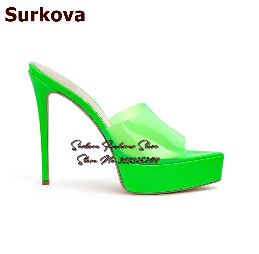 Surkova Neon Green Yellow PVC High Heel Slippers Pointed Toe Platform Sandals Slip-on Clear Dress Shoes Orange Pink Size46
Surkova Neon Green Yellow PVC High Heel Slippers Pointed Toe Platform Sandals Slip-on Clear Dress Shoes Orange Pink Size46