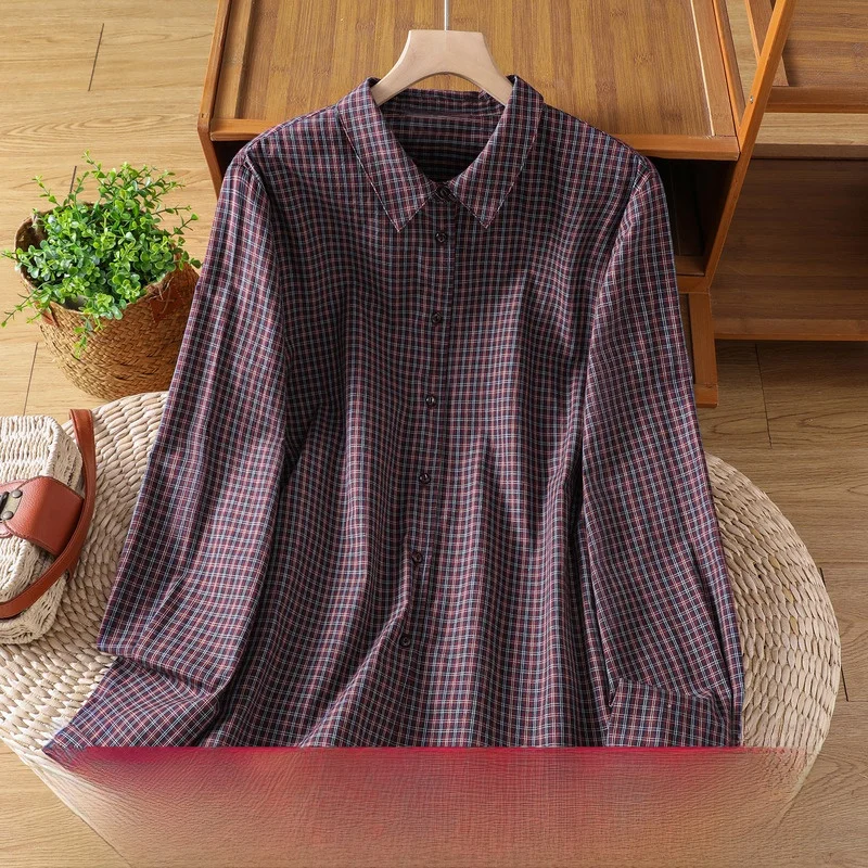 Pure Cotton Plaid Shirt Women's Retro Casual Long Sleeve Thin Style Button up Cardigan Spring Summer Loose Fit Lightweight
Pure Cotton Plaid Shirt Women's Retro Casual Long Sleeve Thin Style Button up Cardigan Spring Summer Loose Fit Lightweight