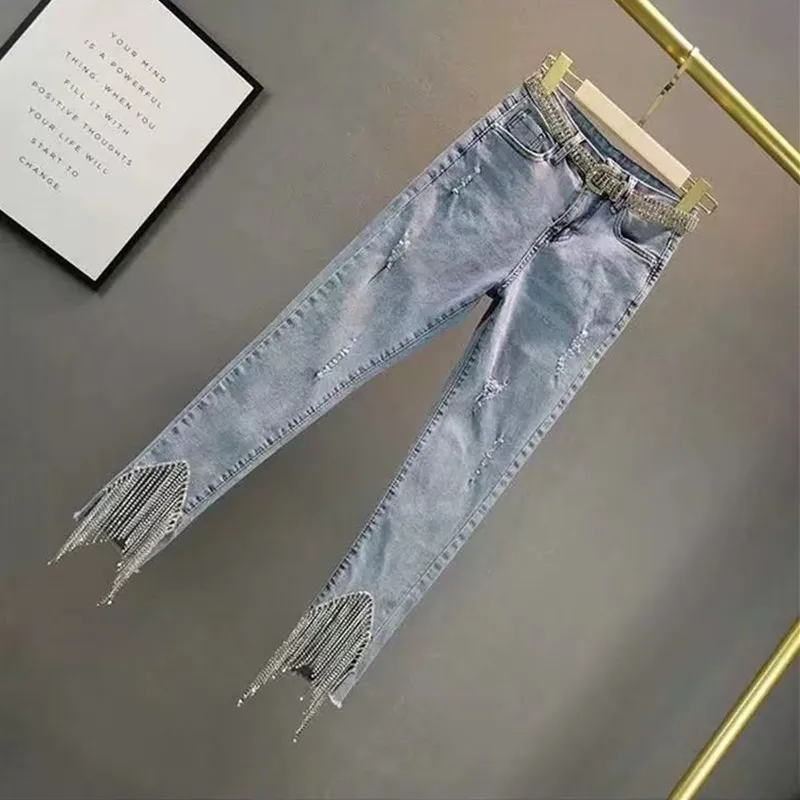2025 Spring/Summer New Elastic High Waist Water Diamond Tassel Pencil Jeans for Women's Casual Denim Nine points Pants
2025 Spring/Summer New Elastic High Waist Water Diamond Tassel Pencil Jeans for Women's Casual Denim Nine points Pants