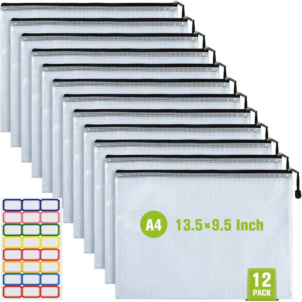 12 Pcs Plastic Mesh Zipper Bags, Waterproof Tear-Resistant Document Envelopes, A4 Size Zipper Document Pouch, Organizer Bags for
12 Pcs Plastic Mesh Zipper Bags, Waterproof Tear-Resistant Document Envelopes, A4 Size Zipper Document Pouch, Organizer Bags for