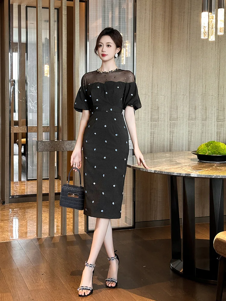Coigarsam Women's Summer Dress New Office Lady Solid Embroidery Puff Sleeve Zipper O-Neck Black Grey Blue Dresses
Coigarsam Women's Summer Dress New Office Lady Solid Embroidery Puff Sleeve Zipper O-Neck Black Grey Blue Dresses