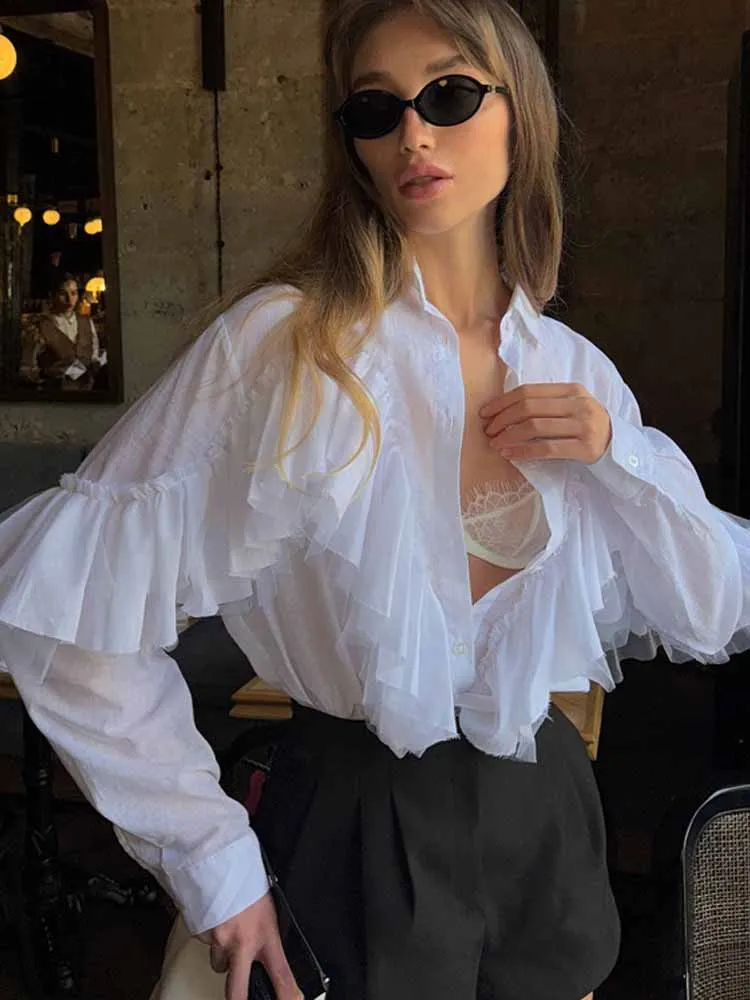 MCDV Ruffle Solid Loose Woman Blouses Casual Lapel Button Long Sleeve White Shirts Elegant Classic 2025 Autumn Street Lady Tops
MCDV Ruffle Solid Loose Woman Blouses Casual Lapel Button Long Sleeve White Shirts Elegant Classic 2025 Autumn Street Lady Tops