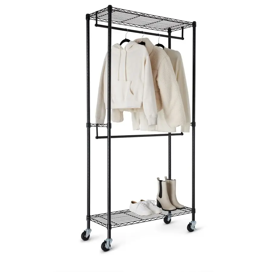 Adjustable, Double Hanging Rod Garment Rolling Closet Organizer Rack with Wheels, Heavy Duty, Black, 36 x 14 x 72, WIGAR1436B
Adjustable, Double Hanging Rod Garment Rolling Closet Organizer Rack with Wheels, Heavy Duty, Black, 36 x 14 x 72, WIGAR1436B