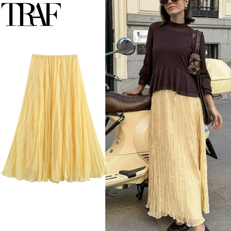 TRAF Pleated Long Skirt Woman Spring Summer Elegant Women's Skirts Fairy Tulle Midi Skirt High Waist Ruffled Yellow Skirt 088
TRAF Pleated Long Skirt Woman Spring Summer Elegant Women's Skirts Fairy Tulle Midi Skirt High Waist Ruffled Yellow Skirt 088