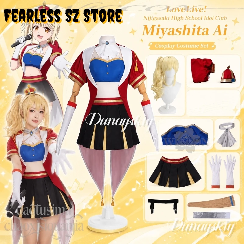 Anime Movie LoveLive! Nijigasaki High School Idol Club Cosplay Miyashita Ai Blue Mini Top Black Dress Red Coat Idol Stage Suit
Anime Movie LoveLive! Nijigasaki High School Idol Club Cosplay Miyashita Ai Blue Mini Top Black Dress Red Coat Idol Stage Suit