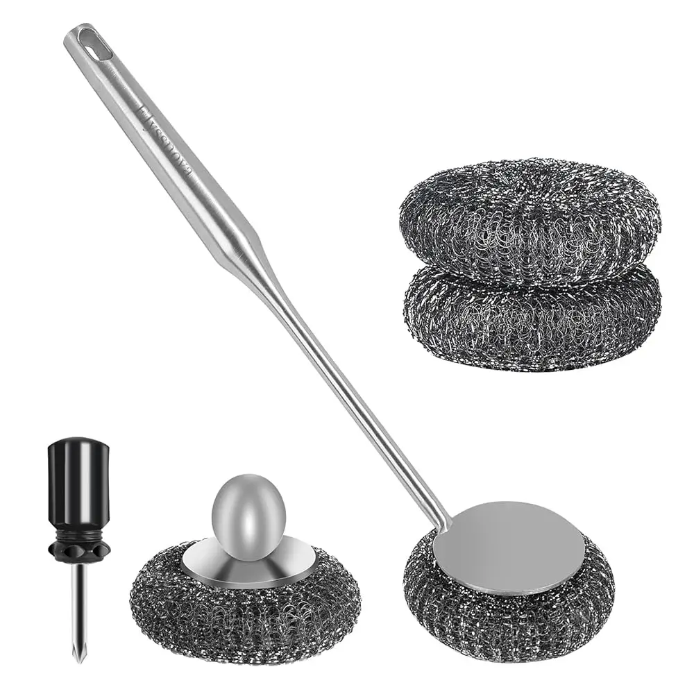 Stainless Steel Steel Wool Scrubber Set, One Dish Brush with Handle and One Long-Handled Steel Wool Brush, for Cleaning Table
Stainless Steel Steel Wool Scrubber Set, One Dish Brush with Handle and One Long-Handled Steel Wool Brush, for Cleaning Table