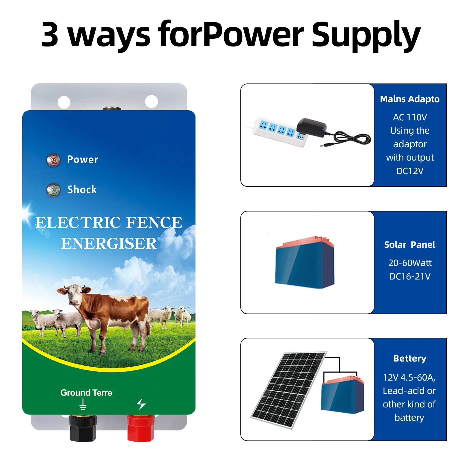 10KM Ranch Fence Energizer for Livestock High Voltage Controller for Sheep Cattle Horse Poultry Fence Energizer Tool
10KM Ranch Fence Energizer for Livestock High Voltage Controller for Sheep Cattle Horse Poultry Fence Energizer Tool