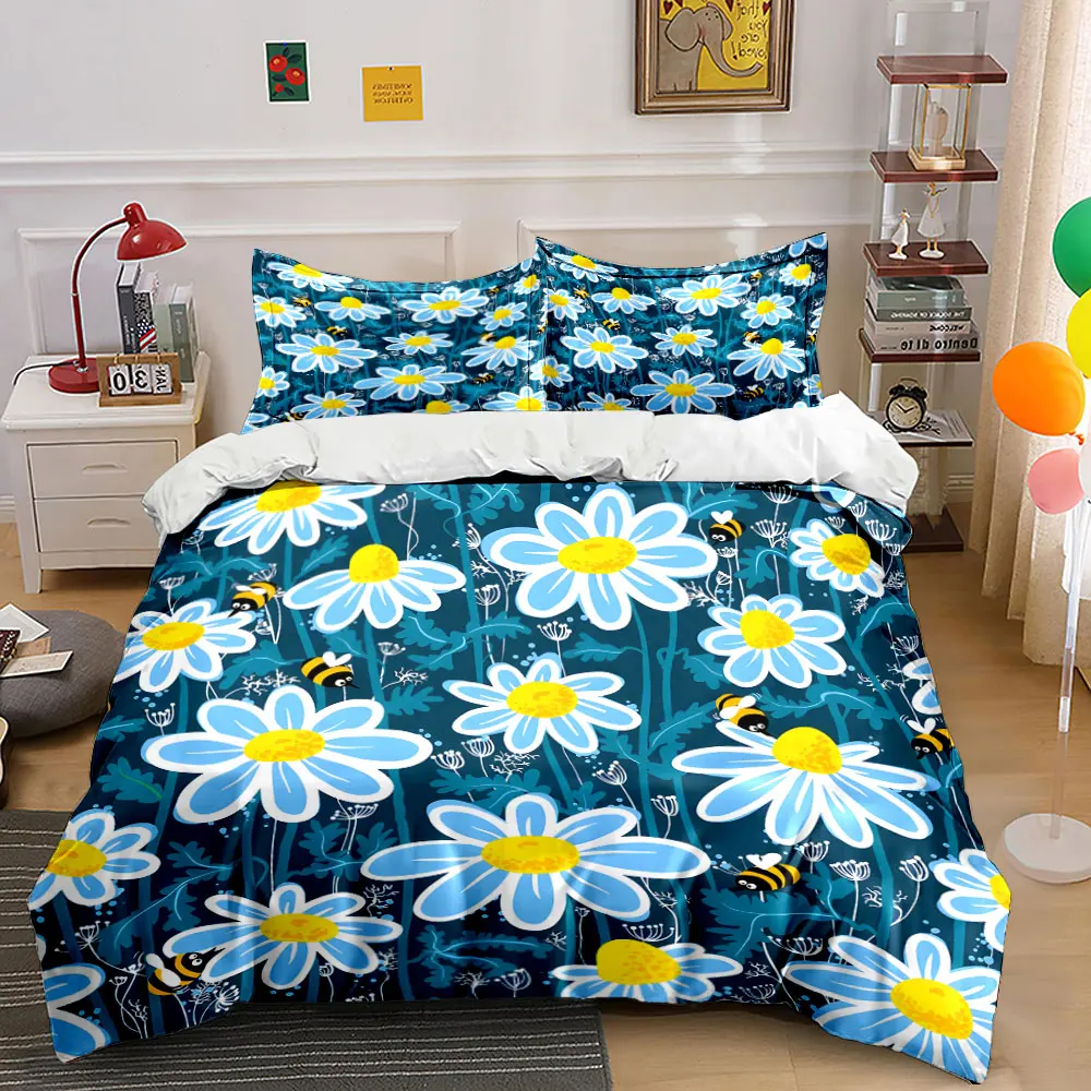 Blue daisies with bees pattern Bedding Set for Kids Luxury Gift 3pcs Digital Print Comforter Set Soft Comfortable Breathable
Blue daisies with bees pattern Bedding Set for Kids Luxury Gift 3pcs Digital Print Comforter Set Soft Comfortable Breathable