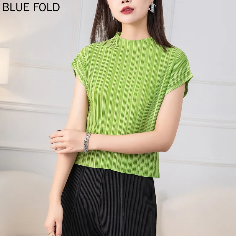 Miyake Pleated Short Sleeve T-Shirt for Women, Half High Neck, Casual Fashion, Loose Bottom Top, PLEATS Crop Top, Summer, New
Miyake Pleated Short Sleeve T-Shirt for Women, Half High Neck, Casual Fashion, Loose Bottom Top, PLEATS Crop Top, Summer, New