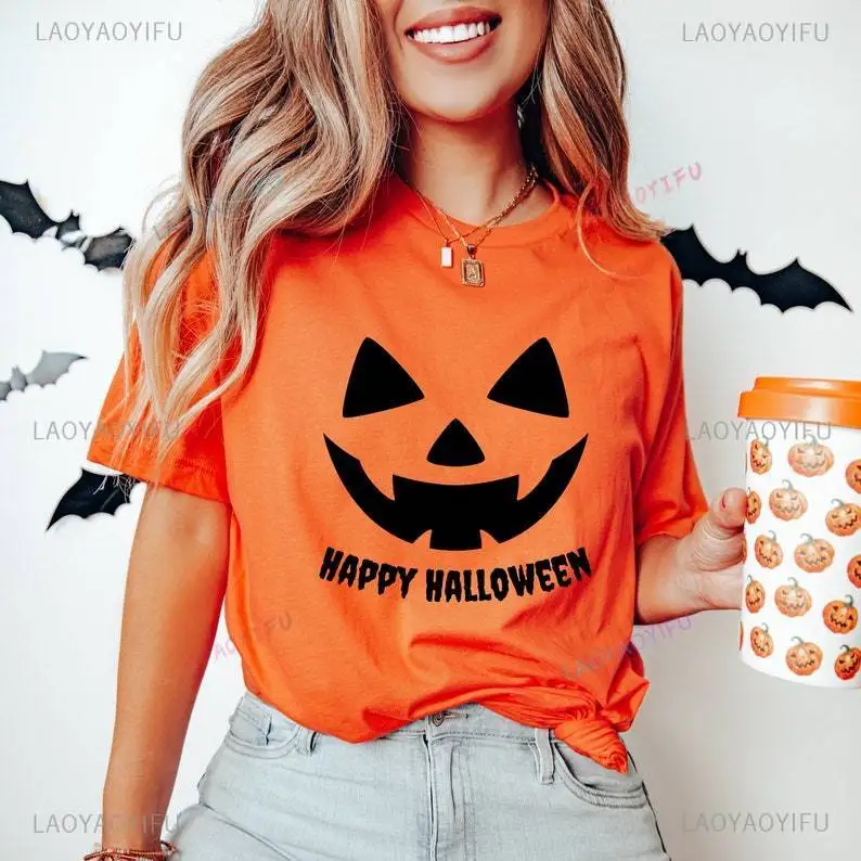 Cute Happy Halloween Pumpkin Face Graphic T Shirts Woman Man Autumn Orange High Quality Cotton T-shirt Trick Or Treat Tops Tee
Cute Happy Halloween Pumpkin Face Graphic T Shirts Woman Man Autumn Orange High Quality Cotton T-shirt Trick Or Treat Tops Tee