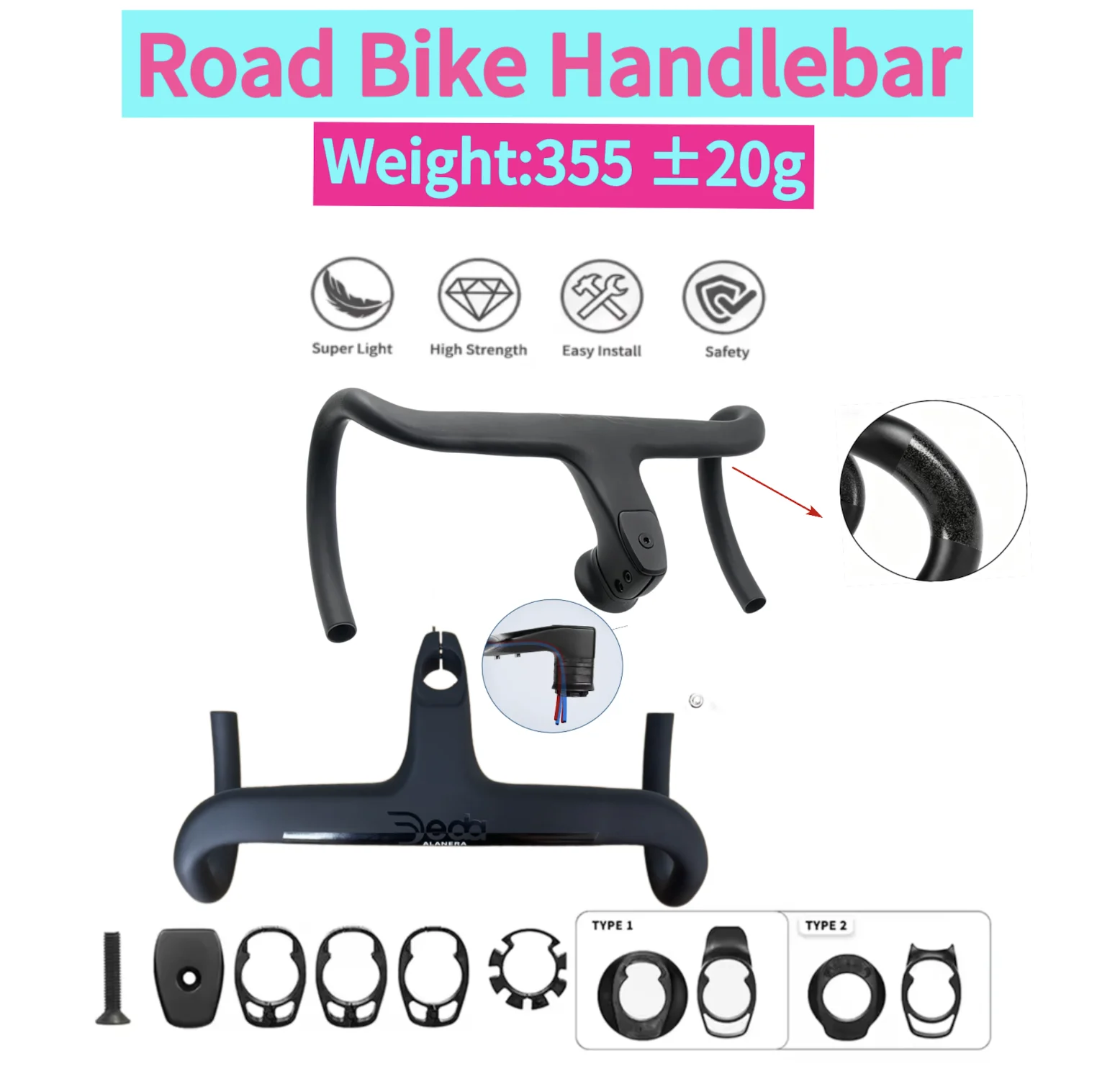 DEDAcarbon road cycling handlebar Internal Cable road carbon integrated handlebar T1000 Carbon Integrated Clip diameter 28.6mm
DEDAcarbon road cycling handlebar Internal Cable road carbon integrated handlebar T1000 Carbon Integrated Clip diameter 28.6mm