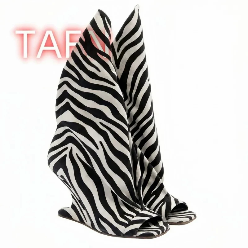 Women's Zebra Print Wedge Heel Boots, Sexy Peep Toe Mid-calf Boots, Fashionable Slip-on Booties for Party Club,Size 35-43
Women's Zebra Print Wedge Heel Boots, Sexy Peep Toe Mid-calf Boots, Fashionable Slip-on Booties for Party Club,Size 35-43