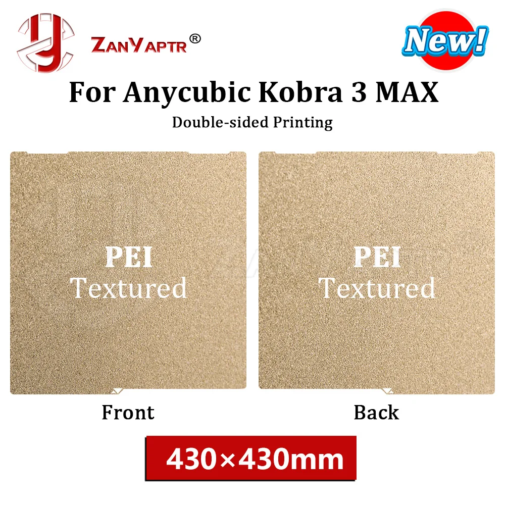 Для Anycubic Kobra 3 MAX Сборная пластина 430X430 мм Лист пружинной стали PEI Двусторонняя текстурированная для Anycubic Kobra 3 MAX
Для Anycubic Kobra 3 MAX Сборная пластина 430X430 мм Лист пружинной стали PEI Двусторонняя текстурированная для Anycubic Kobra 3 MAX