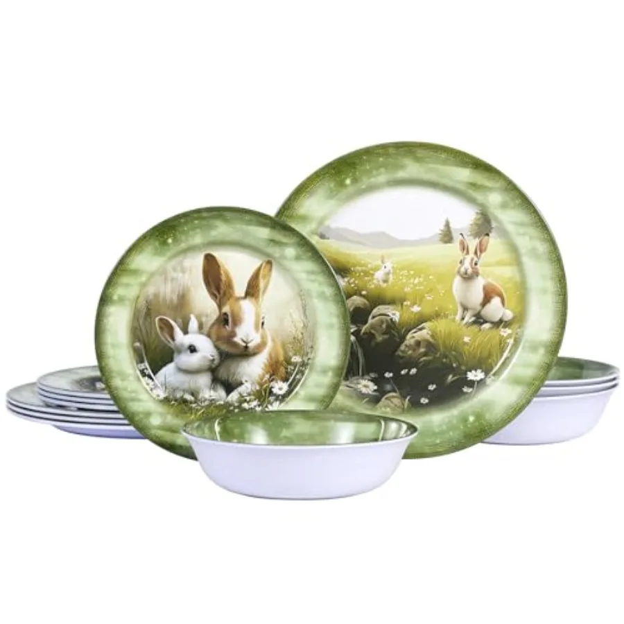 12-Piece Melamine Dinnerware Set, Lightweight Green Plates and Bowls Set for 4, Shatterproof Dishes for Daily Use, Picnics, Cam
12-Piece Melamine Dinnerware Set, Lightweight Green Plates and Bowls Set for 4, Shatterproof Dishes for Daily Use, Picnics, Cam