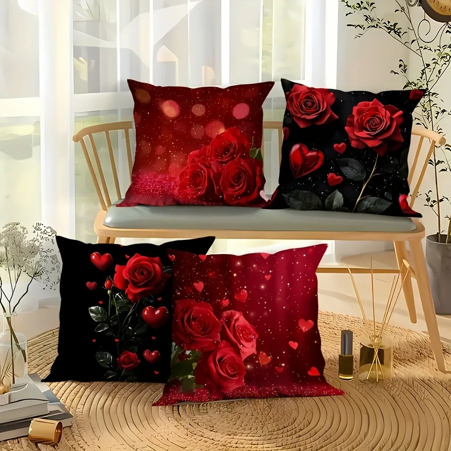 4pc Red Rose and Love Heart Pattern Home Decor Pillow Cover Living Room Sofa Polyester Cushion Cover with Zipper
4pc Red Rose and Love Heart Pattern Home Decor Pillow Cover Living Room Sofa Polyester Cushion Cover with Zipper