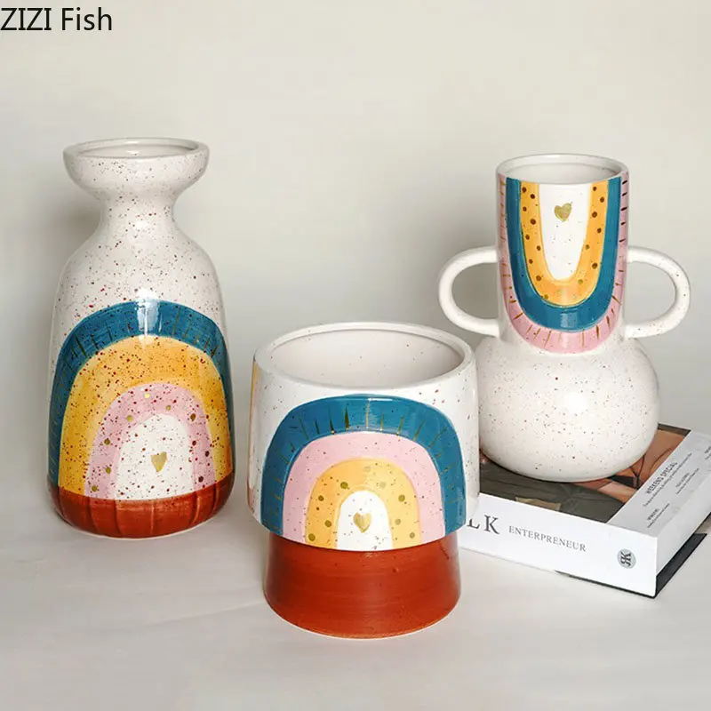 Colorful Stripe Ceramic Vase Abstract Artwork Flower Pots Desk Decoration Artificial Flowers Decorative Floral Arrangement Vases
Colorful Stripe Ceramic Vase Abstract Artwork Flower Pots Desk Decoration Artificial Flowers Decorative Floral Arrangement Vases