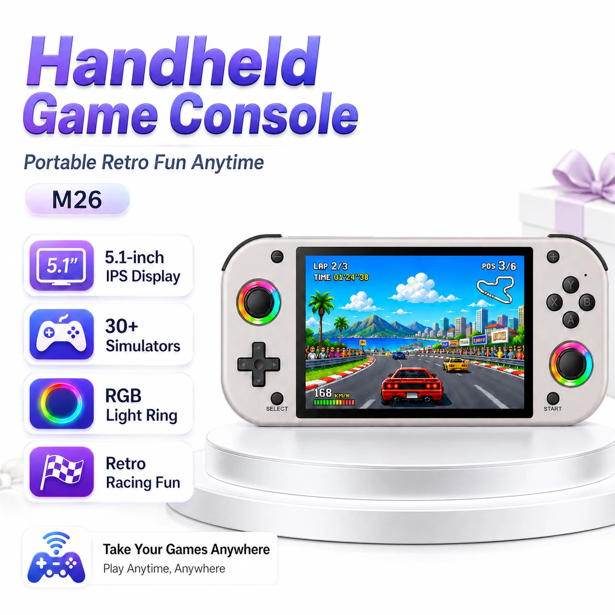 M26 Retro Handheld Game Player 5.1" IPS Large Screen 3000mAh Battery RGB Rainbow Ring 20000+ Games Adult and Children Gifts
M26 Retro Handheld Game Player 5.1" IPS Large Screen 3000mAh Battery RGB Rainbow Ring 20000+ Games Adult and Children Gifts