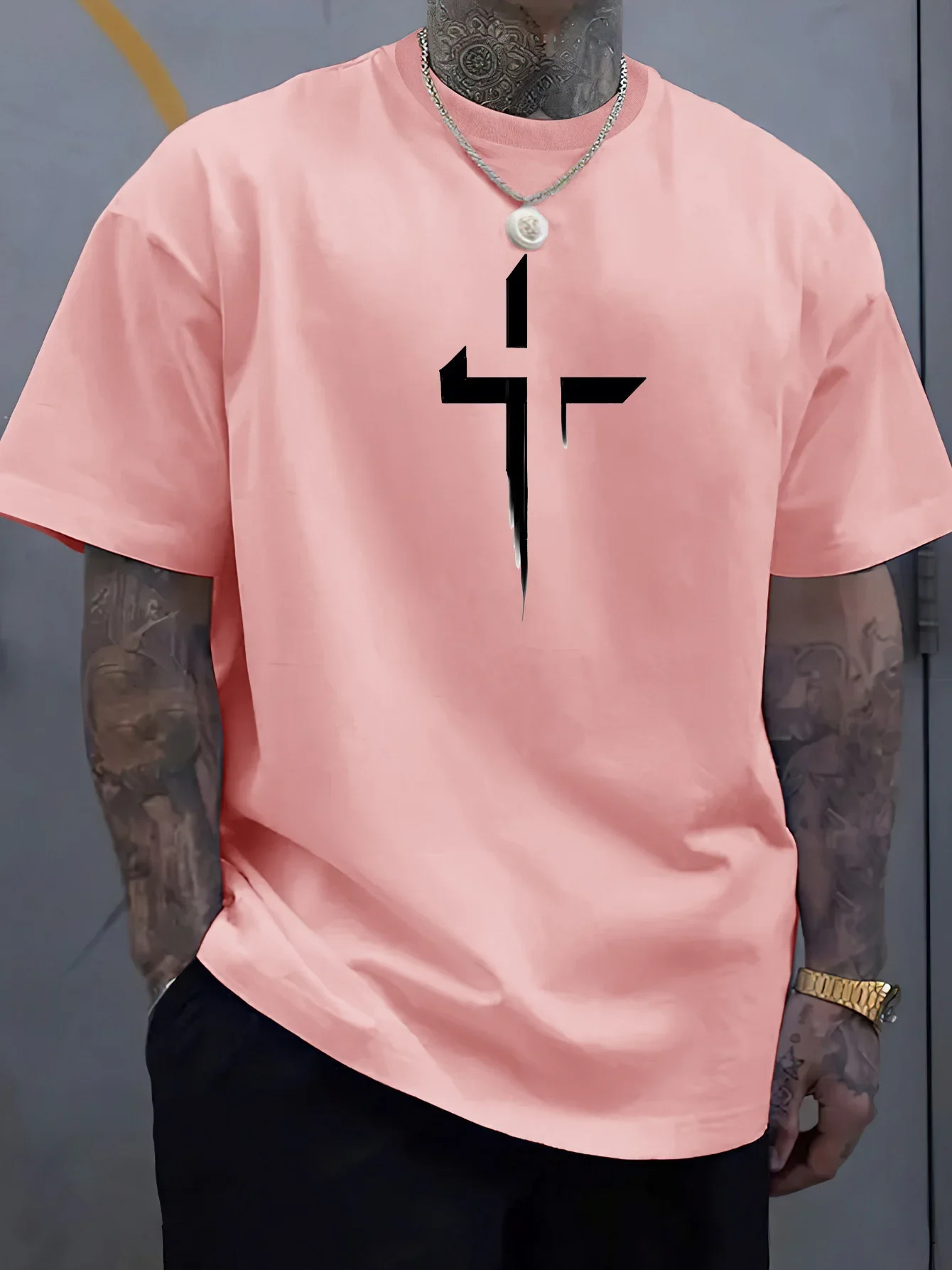Summer Men's 100% cotton Sport comfortable crew neck Short sleeve T-shirt Casual loose plus size cross creative print
Summer Men's 100% cotton Sport comfortable crew neck Short sleeve T-shirt Casual loose plus size cross creative print