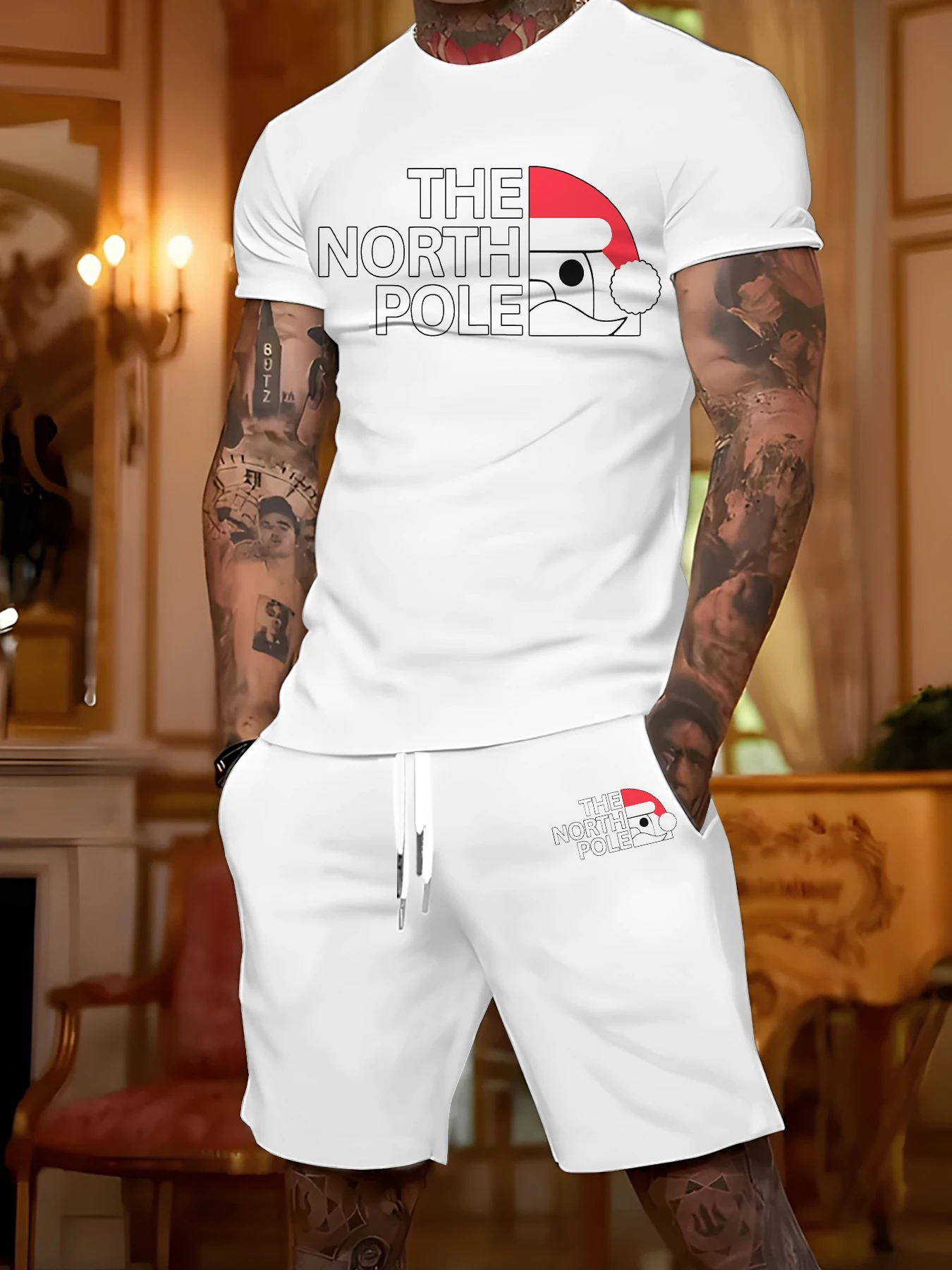 Men's Energetic Holiday Suit, Two-Piece Set with Christmas Elements Print, Outdoor Casual Top and Shorts
Men's Energetic Holiday Suit, Two-Piece Set with Christmas Elements Print, Outdoor Casual Top and Shorts