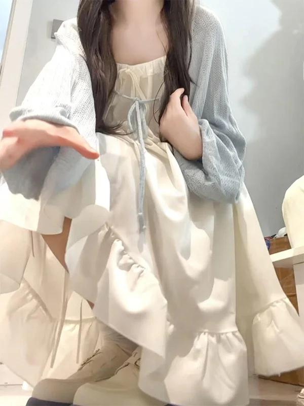 Sweet School Style White Fashionable Versatile Strap Dress with Sun Protection Cardigan Shawl Two-Piece Set for Women
Sweet School Style White Fashionable Versatile Strap Dress with Sun Protection Cardigan Shawl Two-Piece Set for Women