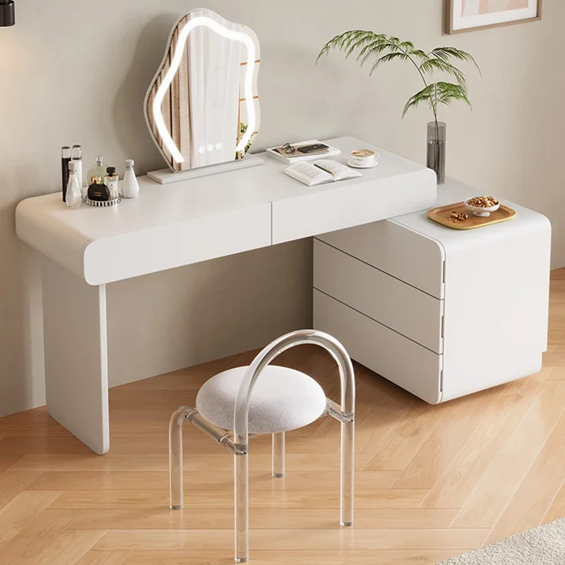 White Storage Wood Vanity Table Nordic Aesthetic Space Saving Dresser Makeup Drawers Luxury Schmink Tisch Bedroom Furniture
White Storage Wood Vanity Table Nordic Aesthetic Space Saving Dresser Makeup Drawers Luxury Schmink Tisch Bedroom Furniture