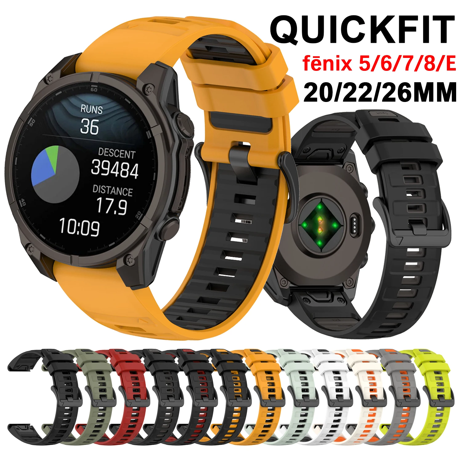 QuickFit 20mm 22mm 26mm Silicone Strap For Garmin fenix 8 43mm 47mm Fenix 7S 5S 6S Pro Garmin Forerunner 935 945 Watchband Strap
QuickFit 20mm 22mm 26mm Silicone Strap For Garmin fenix 8 43mm 47mm Fenix 7S 5S 6S Pro Garmin Forerunner 935 945 Watchband Strap