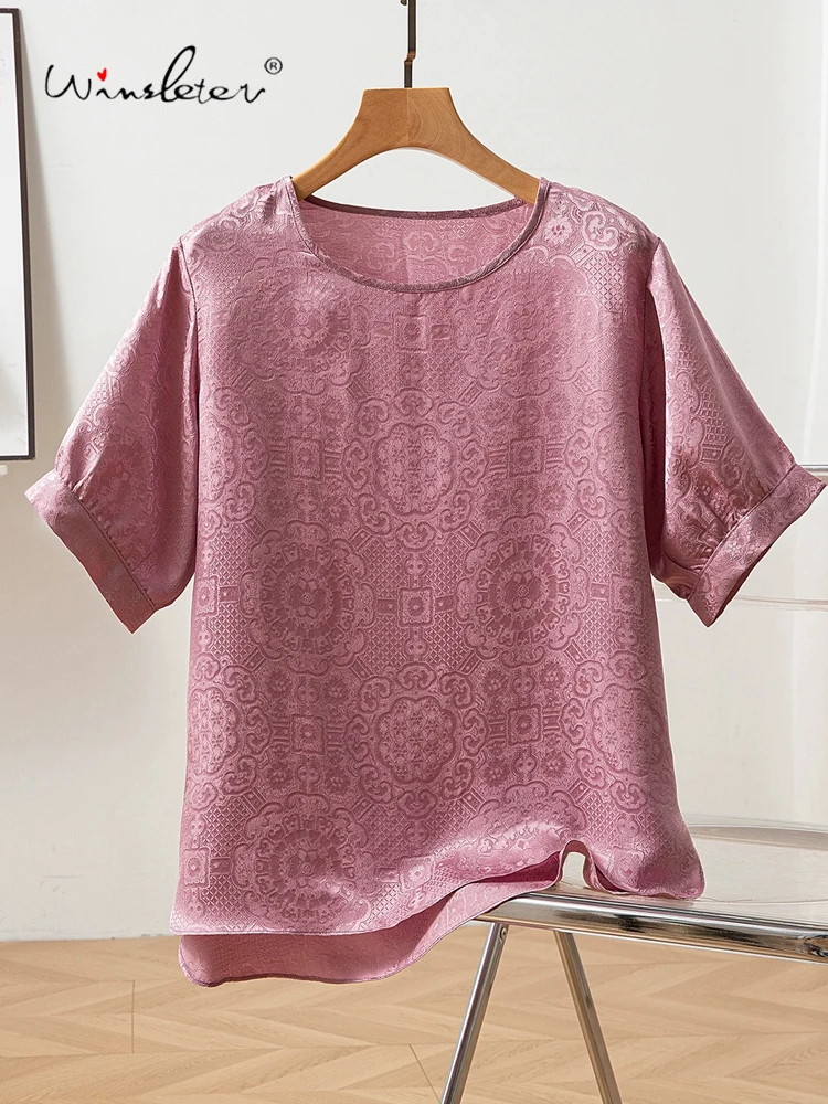Winsleter-100%Real Silk Elegant T-shirt, Woman O Neck Short Sleeve Jacquard, Vintage Commute Loose Top, 2025 Summer New T55701CC
Winsleter-100%Real Silk Elegant T-shirt, Woman O Neck Short Sleeve Jacquard, Vintage Commute Loose Top, 2025 Summer New T55701CC