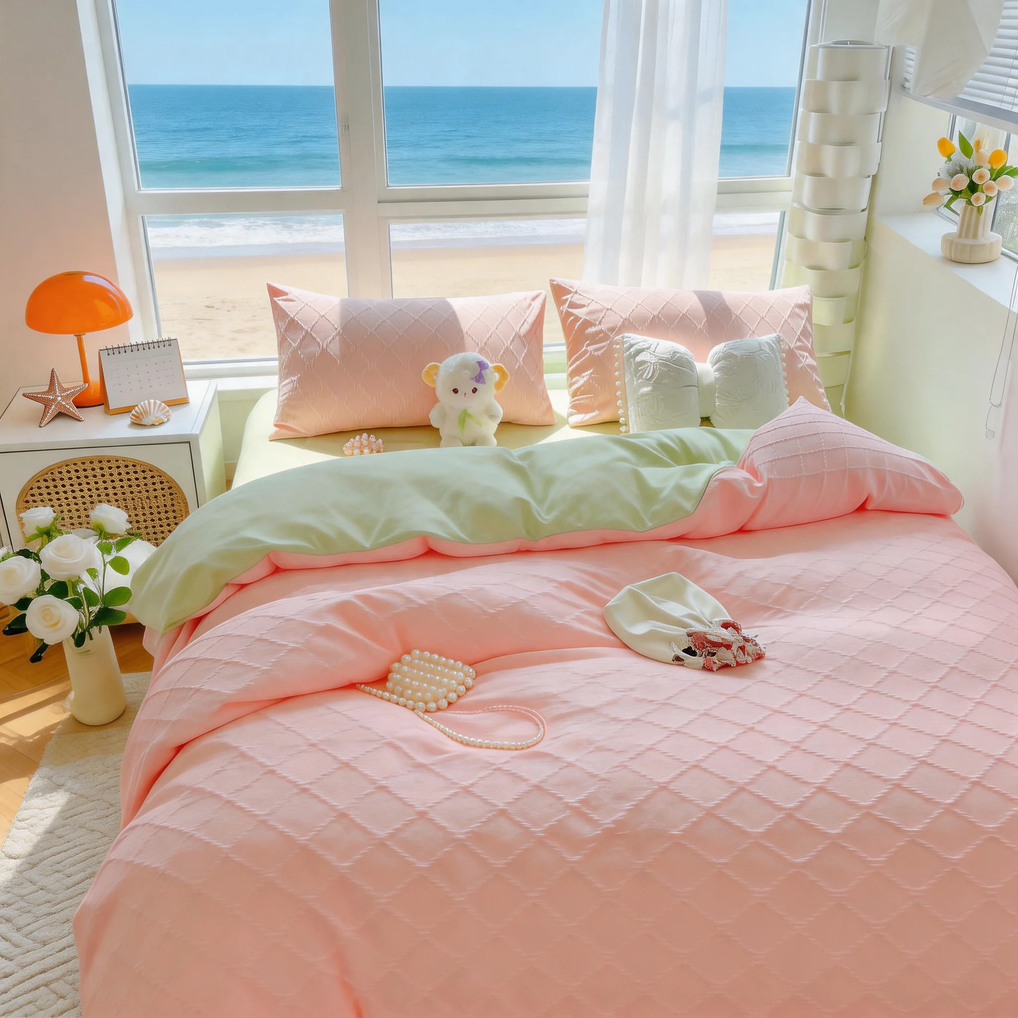 4 Piece Bedding Set Waffle Textured Double Sided Diamond Print Full Queen Size
4 Piece Bedding Set Waffle Textured Double Sided Diamond Print Full Queen Size