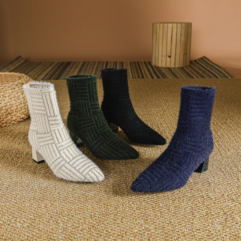Black Square Toe Knit Sock Boots Elastic Slim Thick Block Heel High Heels Short Boots Fashion Autumn Casual Skinny Ankle Boots 4 S893acfad321c42488ee1b01e75f2ec1bL