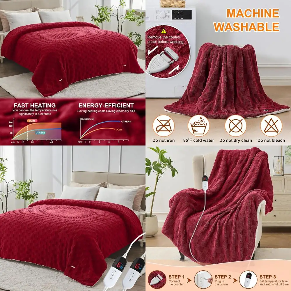 Queen Size Electric Blanket with Dual Controls, 84x90 Jacquard Sherpa, 6 Heat Levels, 10-Hour Auto-Off, Overheat Protection, ETL
Queen Size Electric Blanket with Dual Controls, 84x90 Jacquard Sherpa, 6 Heat Levels, 10-Hour Auto-Off, Overheat Protection, ETL