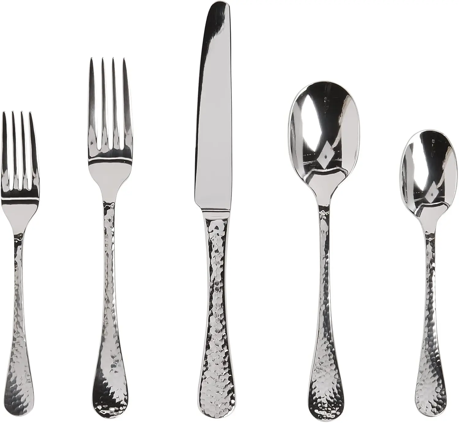 Stainless Steel Flatware Set 20-Piece Service for 4, Mirror Finish Hammered Handles Dishwasher Safe
Stainless Steel Flatware Set 20-Piece Service for 4, Mirror Finish Hammered Handles Dishwasher Safe