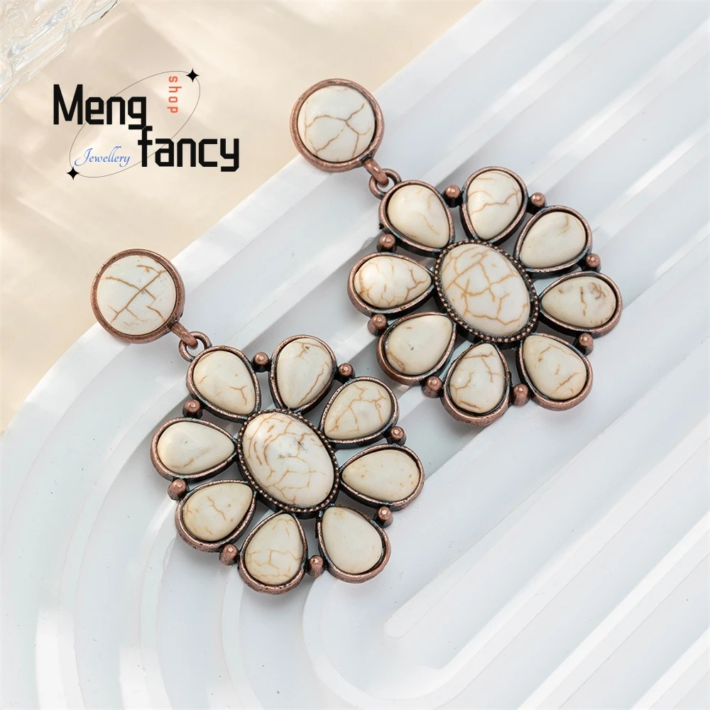 Hot-Selling Earrings, Retro Copper-Plated And White Turquoise Exaggerated And Elegant Stud Earrings Banquet Earrings Accessories 
Hot-Selling Earrings, Retro Copper-Plated And White Turquoise Exaggerated And Elegant Stud Earrings Banquet Earrings Accessories