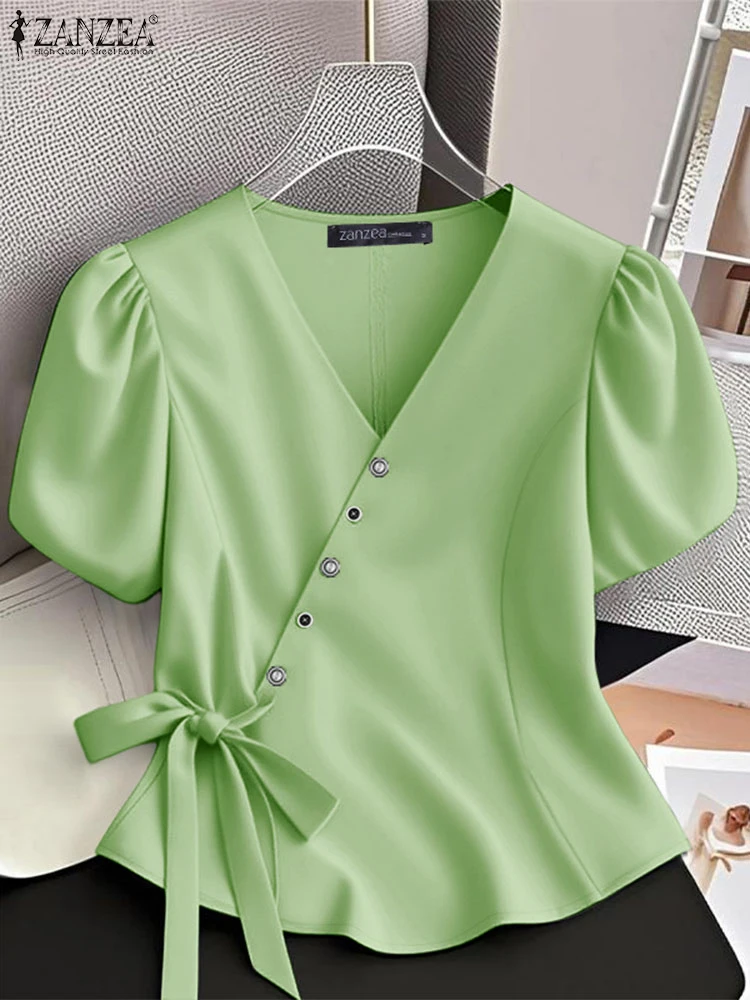 ZANZEA Women Fashion Shiny Satin Blouses Elegant Wrapped V-Neck Tie-Front Blusas Mujer 2025 Summer Streetwear Party Solid Tops
ZANZEA Women Fashion Shiny Satin Blouses Elegant Wrapped V-Neck Tie-Front Blusas Mujer 2025 Summer Streetwear Party Solid Tops