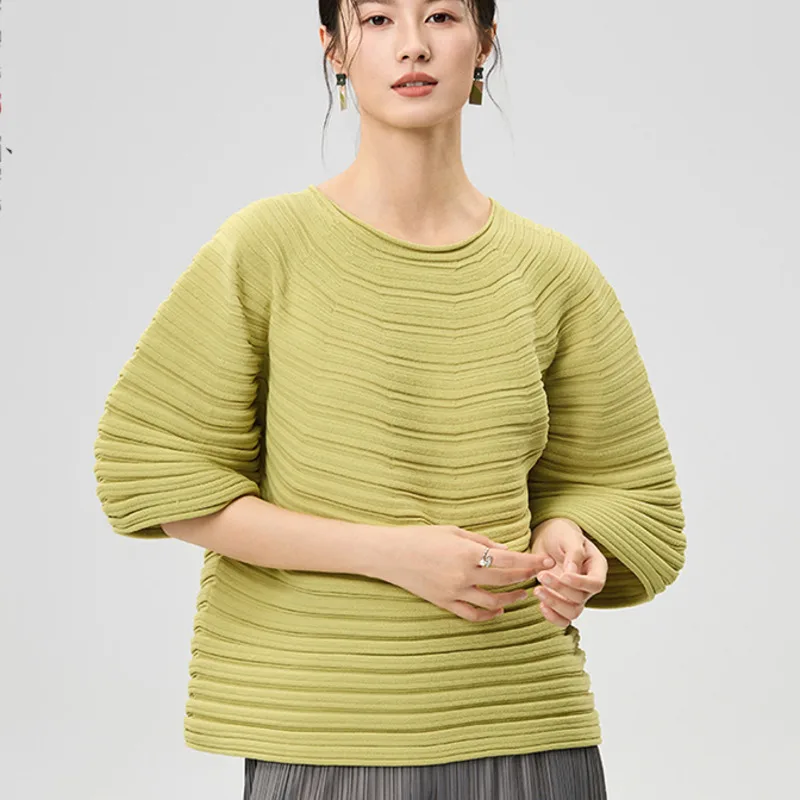 Pleated Texture Casual Round Neck Half Sleeve Thick Wome's T-shirt Chic New Knitwear Fashion Pullover Top Chic 27KUC
Pleated Texture Casual Round Neck Half Sleeve Thick Wome's T-shirt Chic New Knitwear Fashion Pullover Top Chic 27KUC