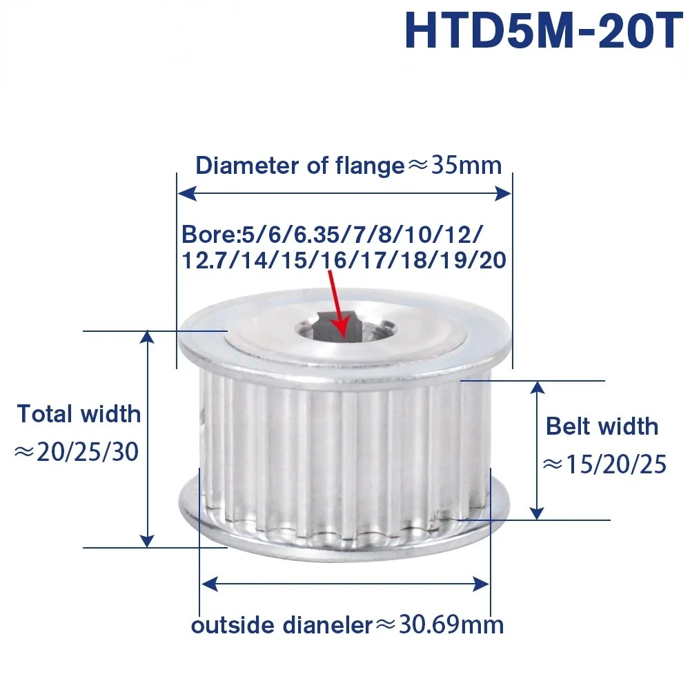 HTD 5M 20 Teeth Timing Pulley Keyway Bore 5mm - 20mm Bore Gear Pulley Tooth Width 10 15 20 25mm Belt Pulley for CNC Machine
HTD 5M 20 Teeth Timing Pulley Keyway Bore 5mm - 20mm Bore Gear Pulley Tooth Width 10 15 20 25mm Belt Pulley for CNC Machine