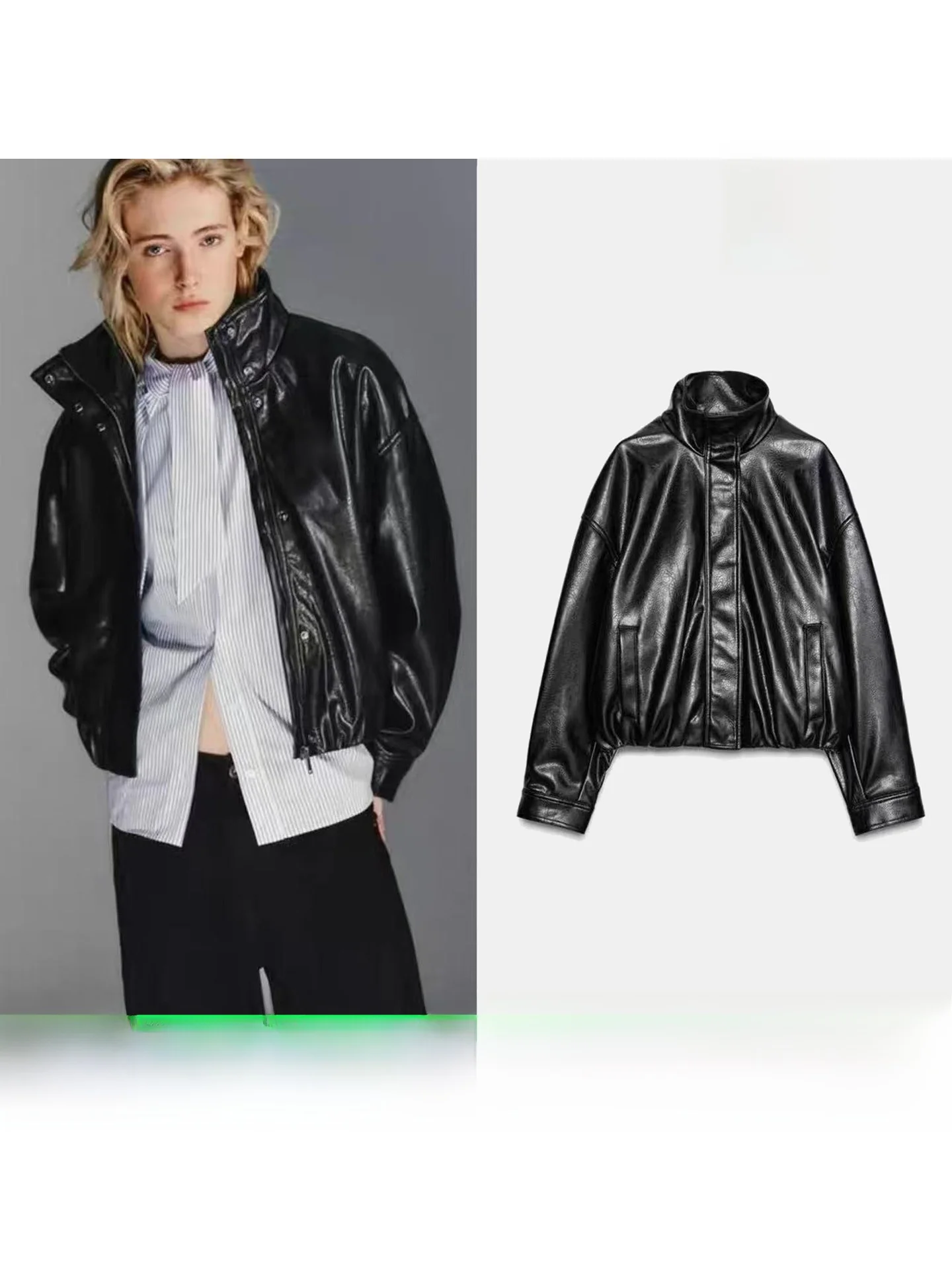 Spring Autumn New Women's High Collar Long Sleeve Faux Leather Jacket Leather Coat Short Style Zipper Closure Fashionable
Spring Autumn New Women's High Collar Long Sleeve Faux Leather Jacket Leather Coat Short Style Zipper Closure Fashionable