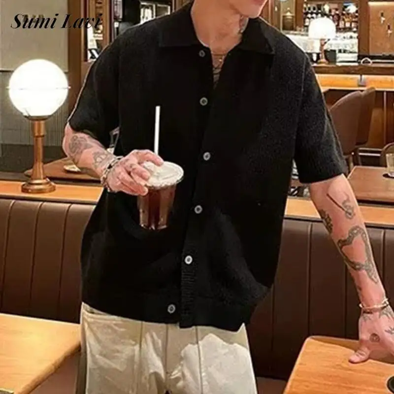 Streetwear Vintage Mens Knit Shirt Tops Summer Casual Solid Color Breathable Hollow Out Shirts Men Stylish Button Lapel Cardigan
Streetwear Vintage Mens Knit Shirt Tops Summer Casual Solid Color Breathable Hollow Out Shirts Men Stylish Button Lapel Cardigan