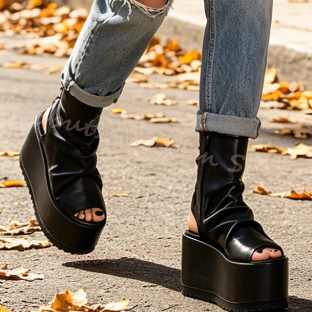 Lace-Up Thick Bottom Sandals Platform Ankle Boot Leather Round Toe Solid Color Goth Punk Style Elegant Concise Fashion Novelty
Lace-Up Thick Bottom Sandals Platform Ankle Boot Leather Round Toe Solid Color Goth Punk Style Elegant Concise Fashion Novelty