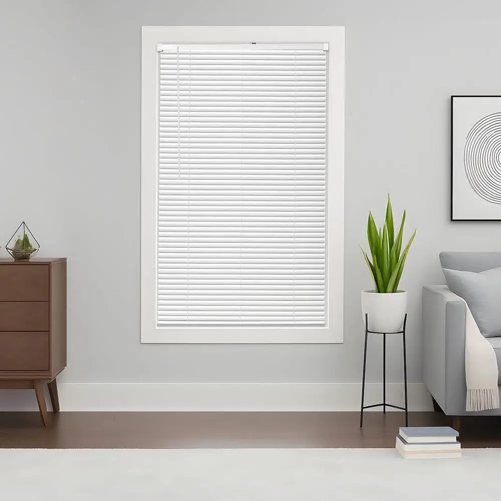 Cordless 35 Inch Wide 48 Inch High Light Filtering Mini Blinds with 1 Inch Slats for Home or Office Use
Cordless 35 Inch Wide 48 Inch High Light Filtering Mini Blinds with 1 Inch Slats for Home or Office Use