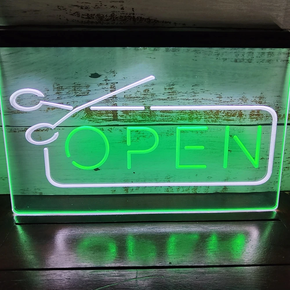 OPEN Scissors Haircut Dual Color LED Neon Sign,Carved Using 3D Surface Technology,for Storefront Window Glass Shop Decoration
OPEN Scissors Haircut Dual Color LED Neon Sign,Carved Using 3D Surface Technology,for Storefront Window Glass Shop Decoration