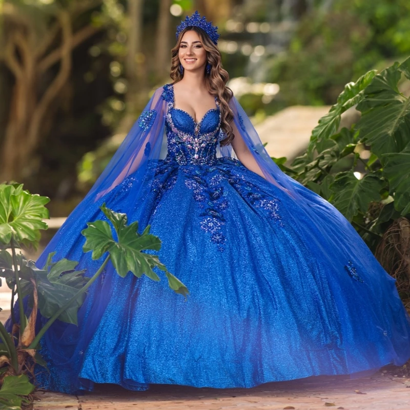 Royal Blue Shiny Quinceanera Dresses Off Shoulder Ball Gown Sweet 16 Dress Sequin Applique Lace Beading Crystal With Cape Tull
Royal Blue Shiny Quinceanera Dresses Off Shoulder Ball Gown Sweet 16 Dress Sequin Applique Lace Beading Crystal With Cape Tull