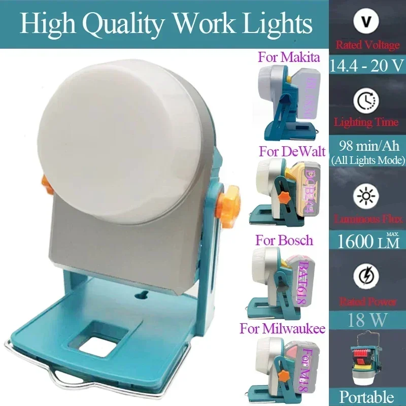 18W 1600LM Work Pendant Lamp Wall Light Table Lamp Hand Lantern For Makita For DeWalt For Bosch For Milwaukee 18V Li-ion Battery
18W 1600LM Work Pendant Lamp Wall Light Table Lamp Hand Lantern For Makita For DeWalt For Bosch For Milwaukee 18V Li-ion Battery