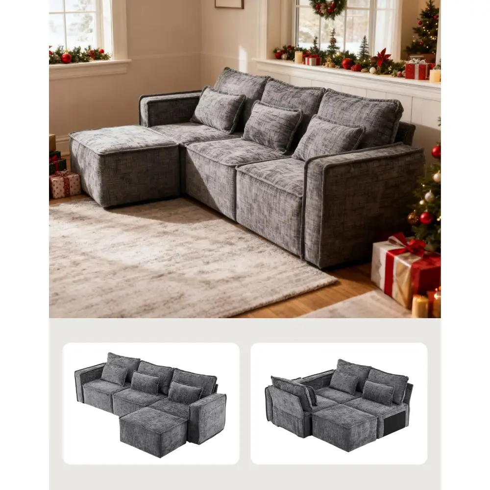 110" Cloud Sectional Couches with Moveable Ottoman 3 Seat Bonelular Soa Set L-Shape Convertible Couche with Chenille Upholstery
110" Cloud Sectional Couches with Moveable Ottoman 3 Seat Bonelular Soa Set L-Shape Convertible Couche with Chenille Upholstery