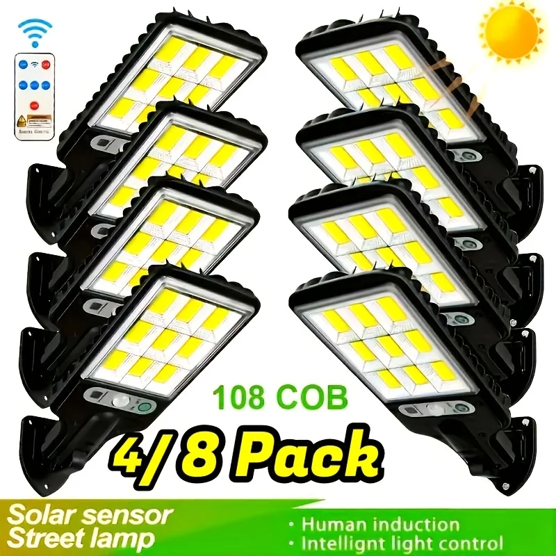 8/4 Solar Street Lights with Body Motion Sensors, -54 Waterproof, 108COB Reflector LED Security Wall Lights with Remote Control, 3 Working Modes, for Garden, Courtyard, Porch, Garage Lighting, Used for New Year And Christmas - Illuminate Your Home
8/4 Solar Street Lights with Body Motion Sensors, -54 Waterproof, 108COB Reflector LED Security Wall Lights with Remote Control, 3 Working Modes, for Garden, Courtyard, Porch, Garage Lighting, Used for New Year And Christmas - Illuminate Your Home