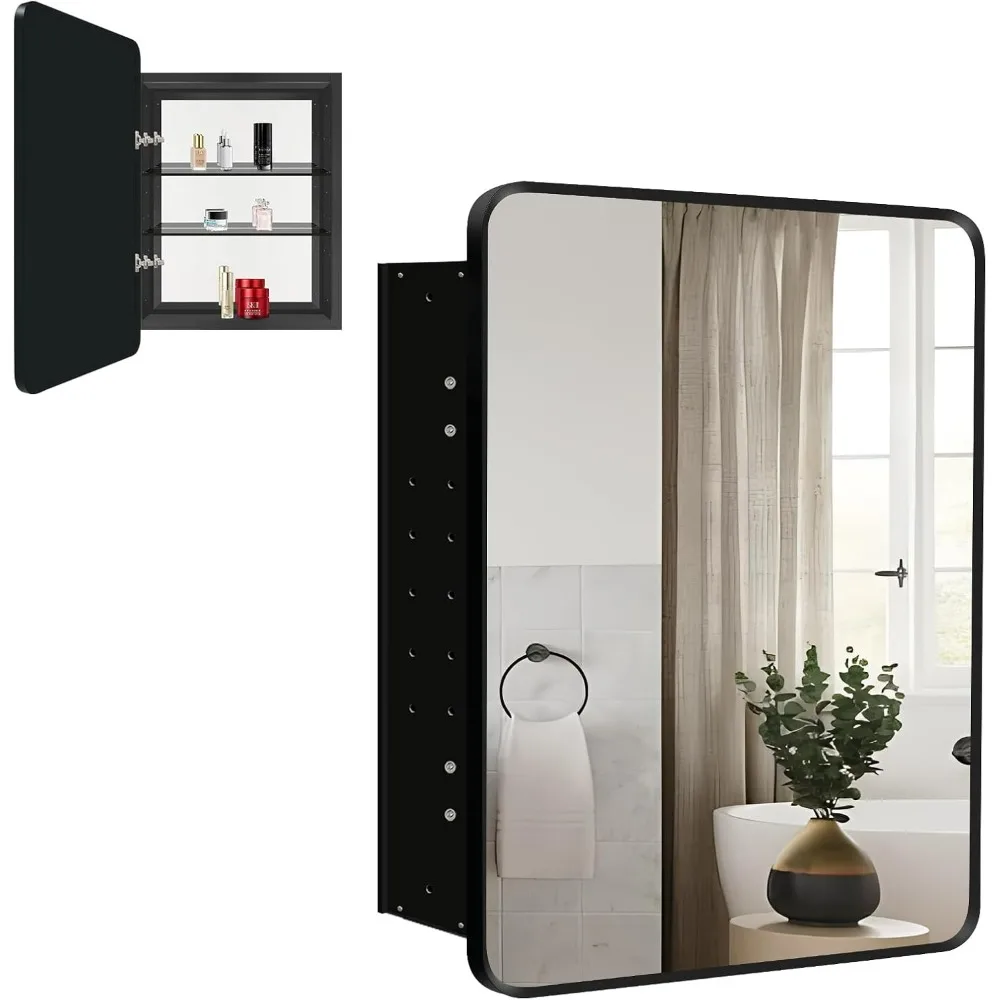 Recessed Medicine Cabinet with Mirror,20x28'' Farmhouse Black Metal Framed Bathroom Medicine Cabinet Mirror, Single Door Storage
Recessed Medicine Cabinet with Mirror,20x28'' Farmhouse Black Metal Framed Bathroom Medicine Cabinet Mirror, Single Door Storage