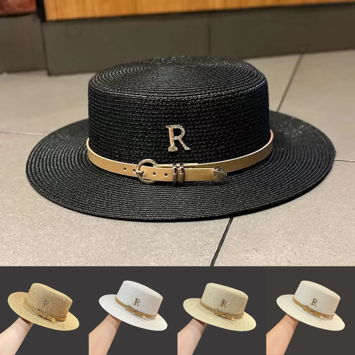 Woman Diamond Letter R Decoration Straw Hat Fashion Belt British Style Beach Hat Simple Outdoor Seaside Beach Vacation Sun Hat
Woman Diamond Letter R Decoration Straw Hat Fashion Belt British Style Beach Hat Simple Outdoor Seaside Beach Vacation Sun Hat