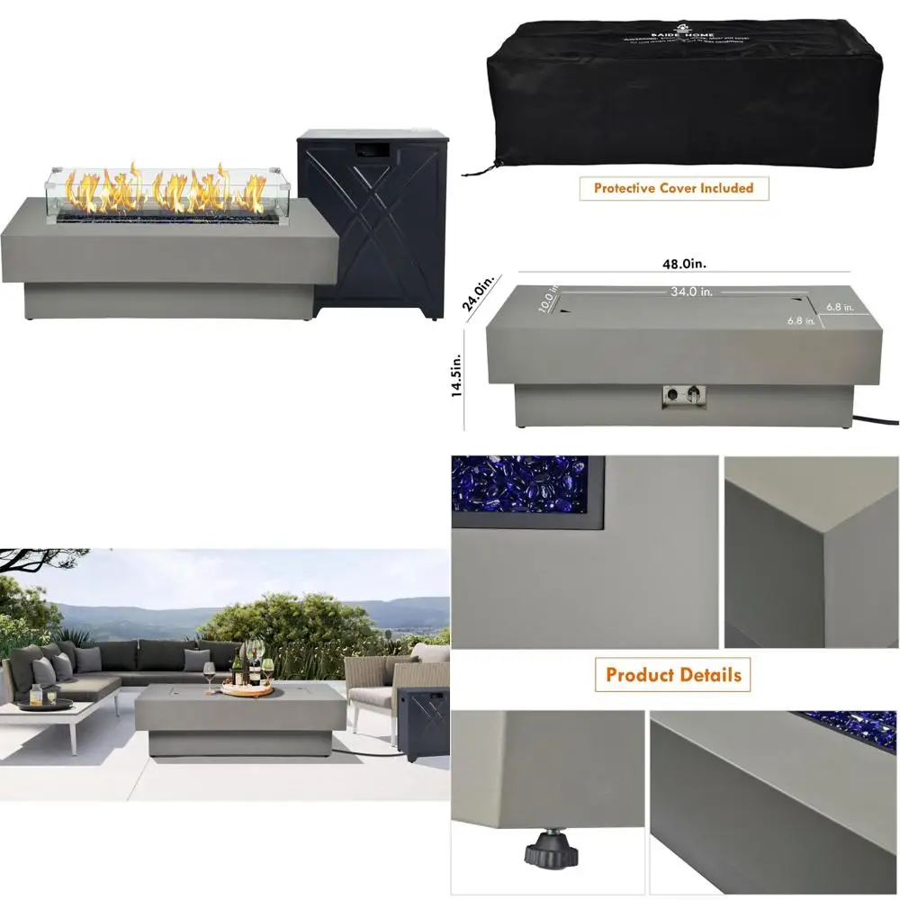 Современный прямоугольный стол для улицы, 48 дюймов, с разрешением 50 000 БТЕ, крышкой бака для пропана 20 фунтов и защитой от ветрового стекла
Современный прямоугольный стол для улицы, 48 дюймов, с разрешением 50 000 БТЕ, крышкой бака для пропана 20 фунтов и защитой от ветрового стекла