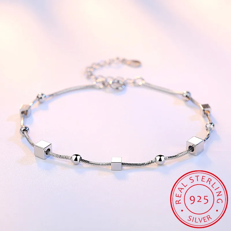 Lovely Star Cube Beads Charm Bracelets Sign 925 Silver Metal Double-deck Link Chain Female Models Women Jewelry Trinket Anklets
Lovely Star Cube Beads Charm Bracelets Sign 925 Silver Metal Double-deck Link Chain Female Models Women Jewelry Trinket Anklets