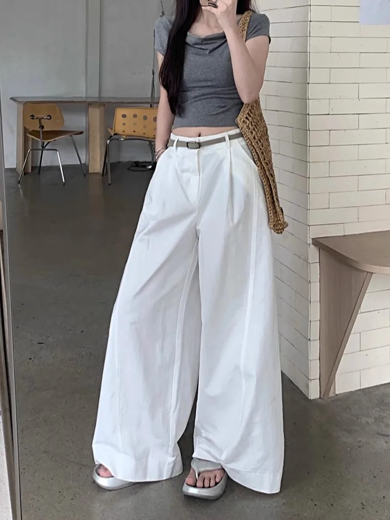 White Casual Straight Leg Pants For Women, Versatile In Summer, Loose And Hanging, Floor Length Wide Leg Pants
White Casual Straight Leg Pants For Women, Versatile In Summer, Loose And Hanging, Floor Length Wide Leg Pants