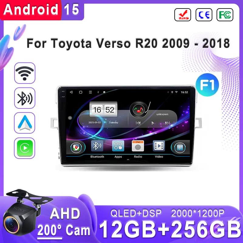 Android 15 2K Screen For Toyota Verso R20 2009 - 2018 Stereo Head Unit GPS Navigation High-performance CPU Multimedia Car GPS